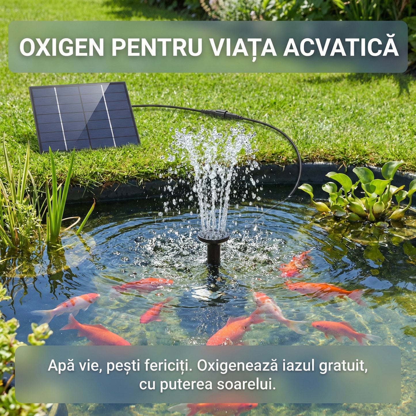 Kit Fântână Solară Premium pentru Grădină, Panou din Sticlă Temperată, Pompă 7V 1.2W, Înălțime Reglabilă