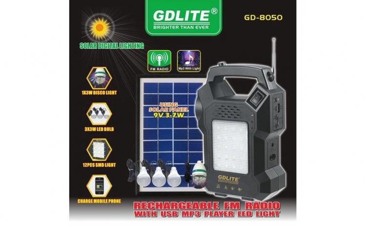 Kit Iluminare Solară cu Lanterna, Radio FM, MP3 și Încărcare USB, Acumulator 6V 4Ah, Panou Solar 9V