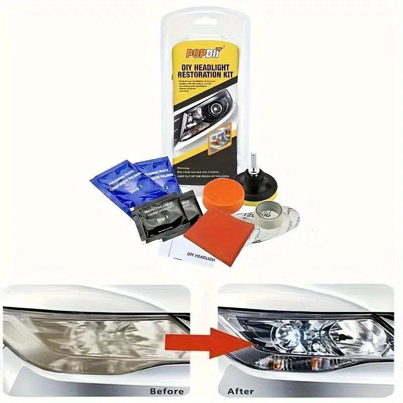 Kit Restaurare Faruri - Set de Reparare și Lustruire Auto cu Pastă de Curățare