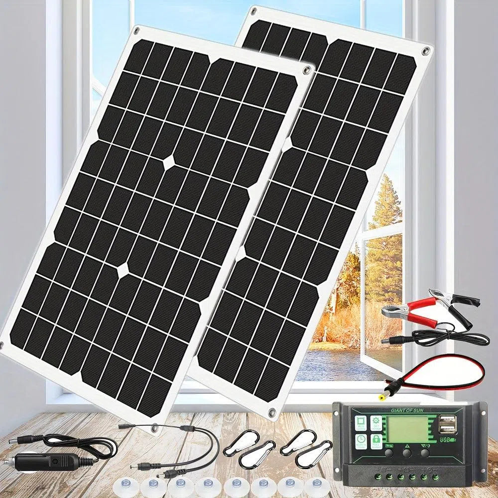 Kit complet de alimentare cu panouri solare, USB dublu 12V/5V, controler solar 60A/100A