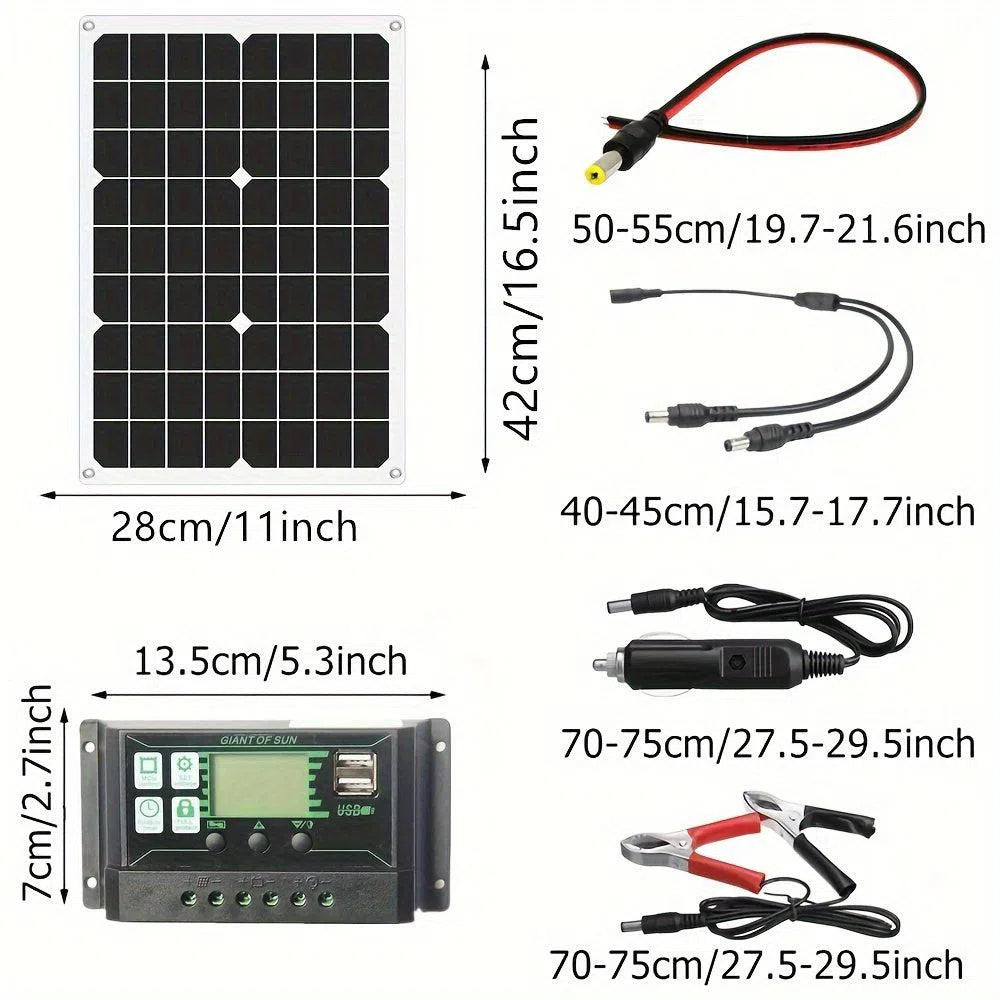 Kit complet de alimentare cu panouri solare, USB dublu 12V/5V, controler solar 60A/100A