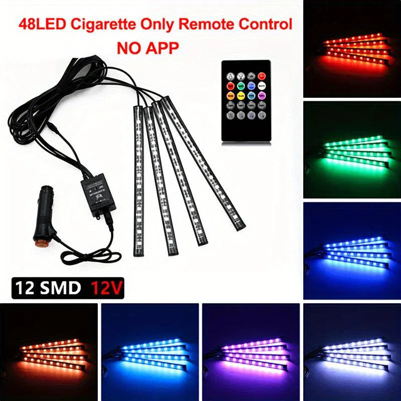 Kit de Iluminat Neon LED RGB pentru Mașină - Benzi Interioare Rezistente la Apă cu Control Muzical și Aplicație la Distanță