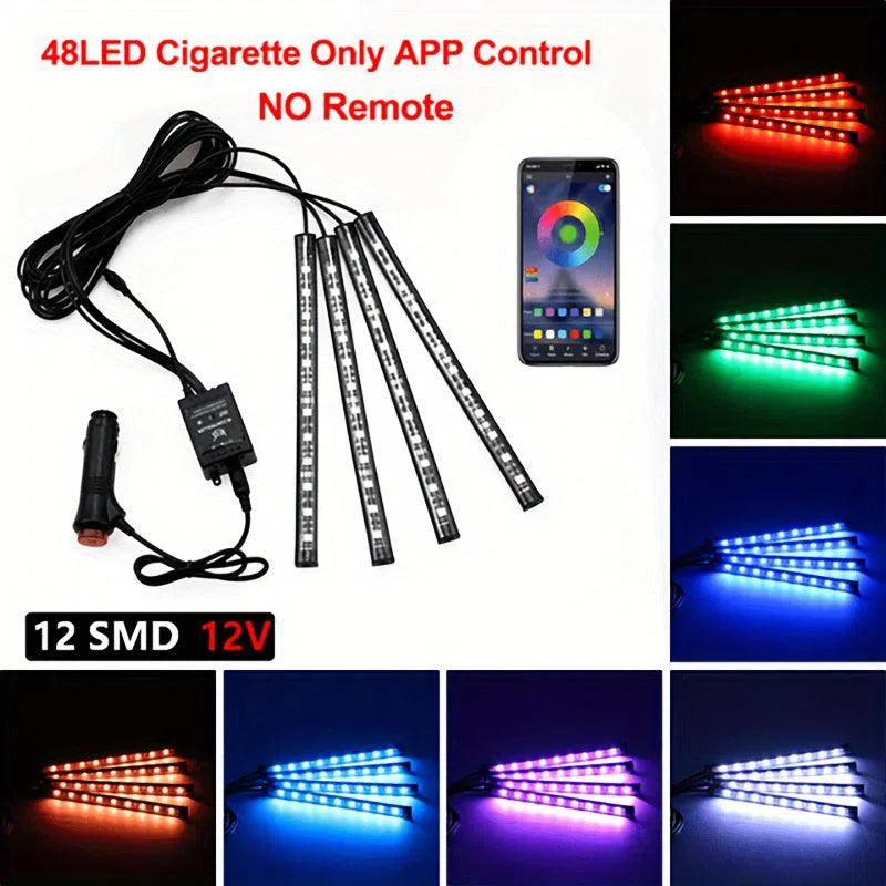 Kit de Iluminat Neon LED RGB pentru Mașină - Benzi Interioare Rezistente la Apă cu Control Muzical și Aplicație la Distanță