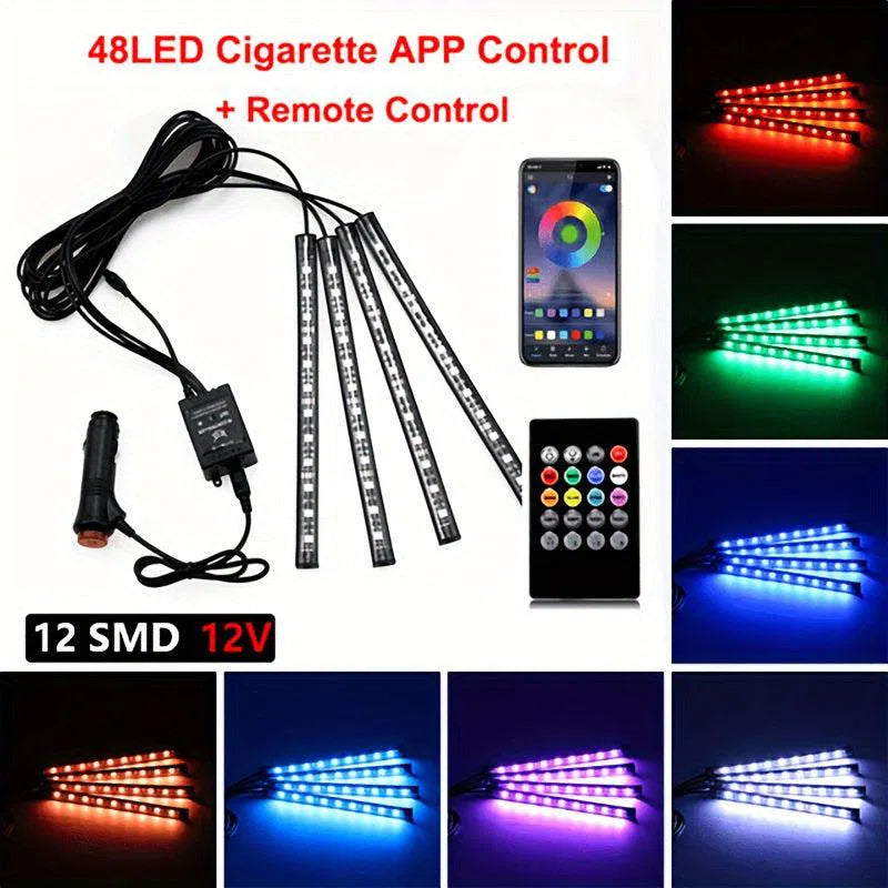 Kit de Iluminat Neon LED RGB pentru Mașină - Benzi Interioare Rezistente la Apă cu Control Muzical și Aplicație la Distanță