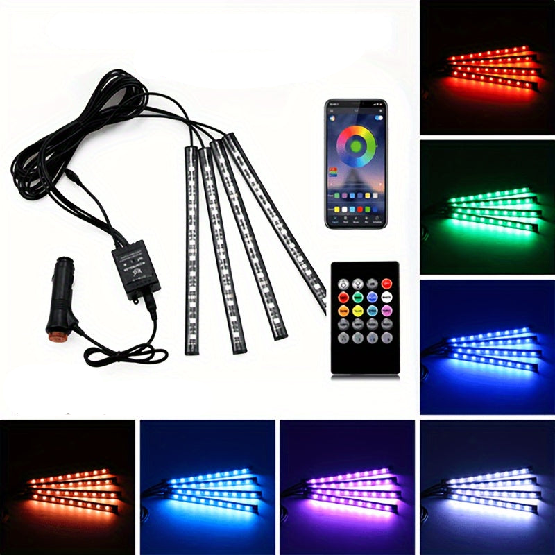 Kit de Iluminat Neon LED RGB pentru Mașină - Benzi Interioare Rezistente la Apă cu Control Muzical și Aplicație la Distanță