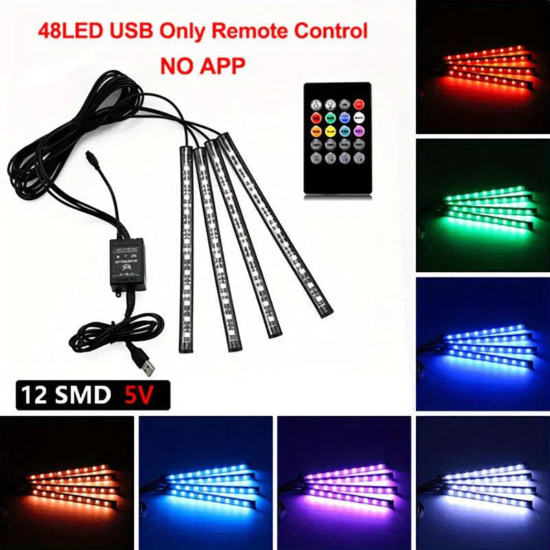 Kit de Iluminat Neon LED RGB pentru Mașină - Benzi Interioare Rezistente la Apă cu Control Muzical și Aplicație la Distanță