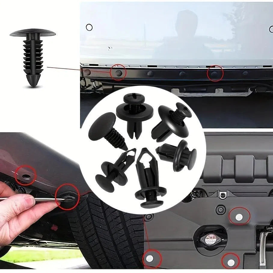 Kit de cleme auto 190 buc – 6 dimensiuni de elemente de fixare din plastic pentru panouri și ornamente