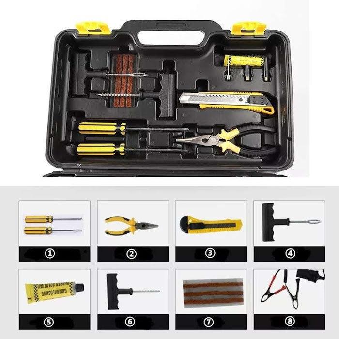 Kit de reparare a penelor cu compresor 12V, 2 cilindri și 7 accesorii, pentru urgențe