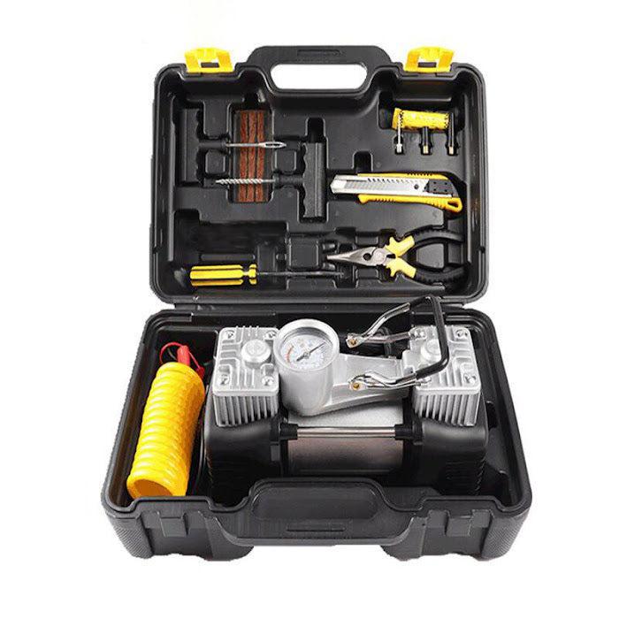 Kit de reparare a penelor cu compresor 12V, 2 cilindri și 7 accesorii, pentru urgențe