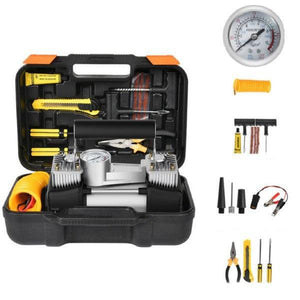 Kit de reparare a penelor cu compresor 12V, 2 cilindri și 7 accesorii, pentru urgențe