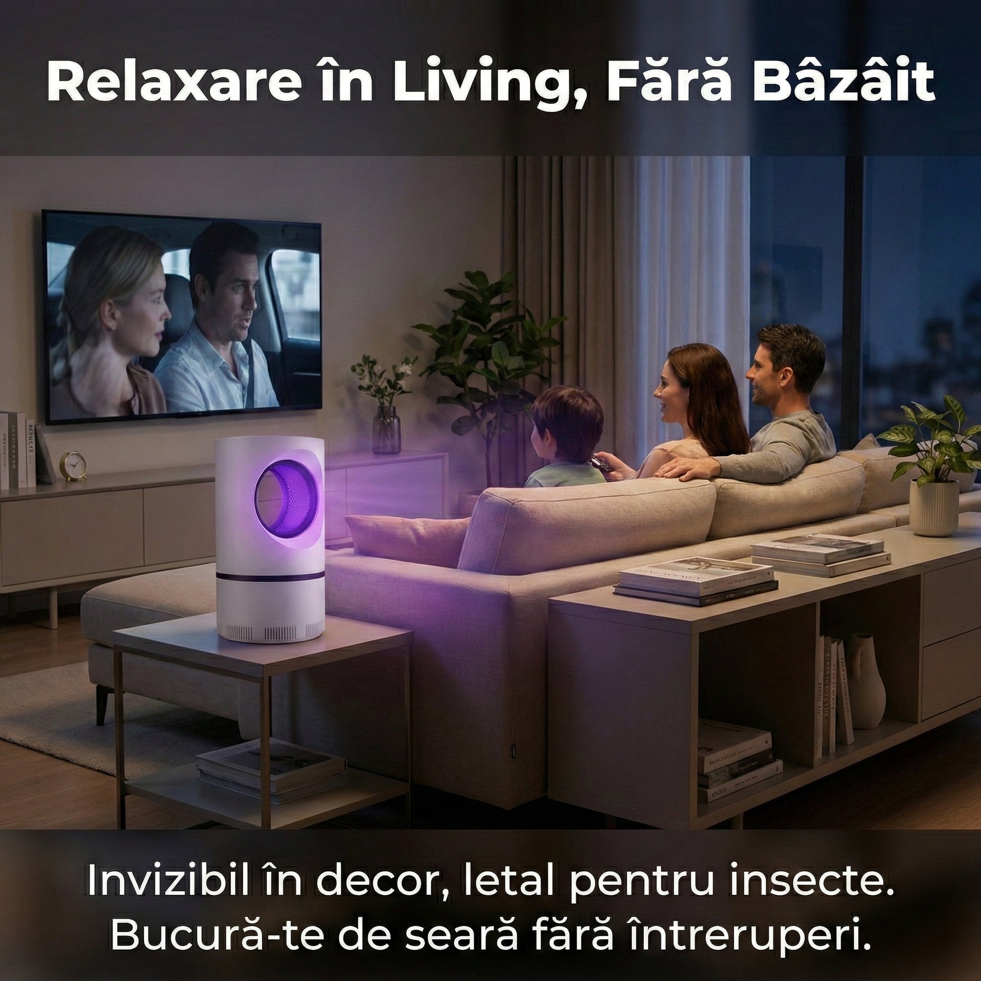 Lampă Anti-Țânțari cu Fotocataliză și Aspirare, Fără Chimicale, Alimentare USB, Acoperire 30mp, Alb