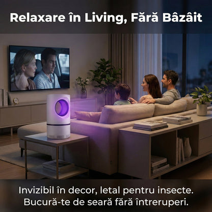 Lampă Anti-Țânțari cu Fotocataliză și Aspirare, Fără Chimicale, Alimentare USB, Acoperire 30mp, Alb