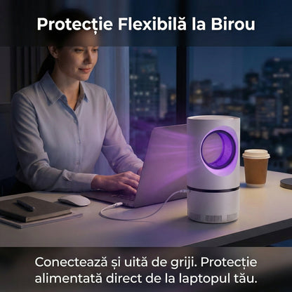 Lampă Anti-Țânțari cu Fotocataliză și Aspirare, Fără Chimicale, Alimentare USB, Acoperire 30mp, Alb