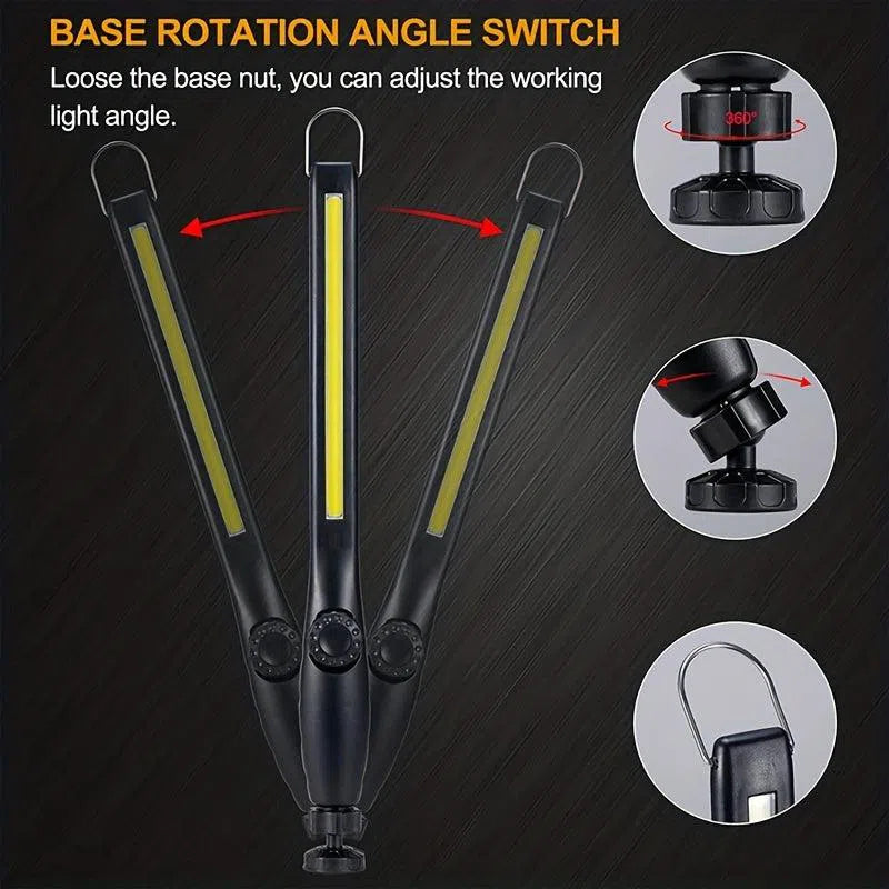 Lampă LED COB Reîncărcabilă cu Bază Magnetică și Cârlig - Portabilă și Strălucitoare, Ideală pentru Acasă, Camping și Reparații Auto