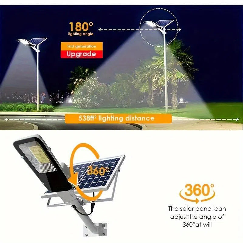 Lampă Lumină stradală solară puternică 350 LED, impermeabilă IP65, 6500K - ideală pentru garaj, grădină și terasă