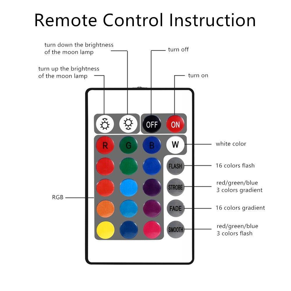 Lampa Luna 3D Multicoloră RGB, 16 culori, 15 cm, touch control + stativ din lemn