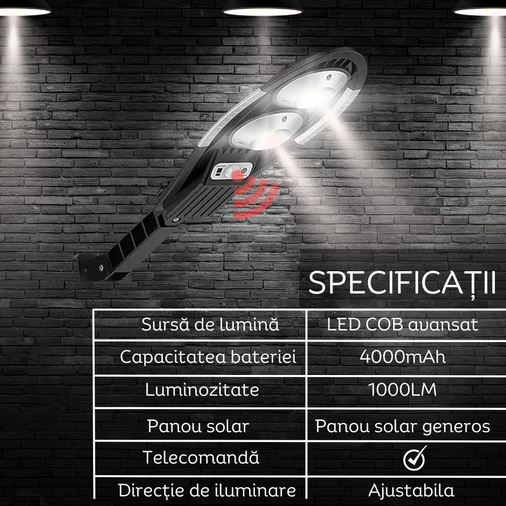 Lampa Solara 150W autonomie 24 ore 1000 Lumeni , Senzor de Miscare si de Lumina