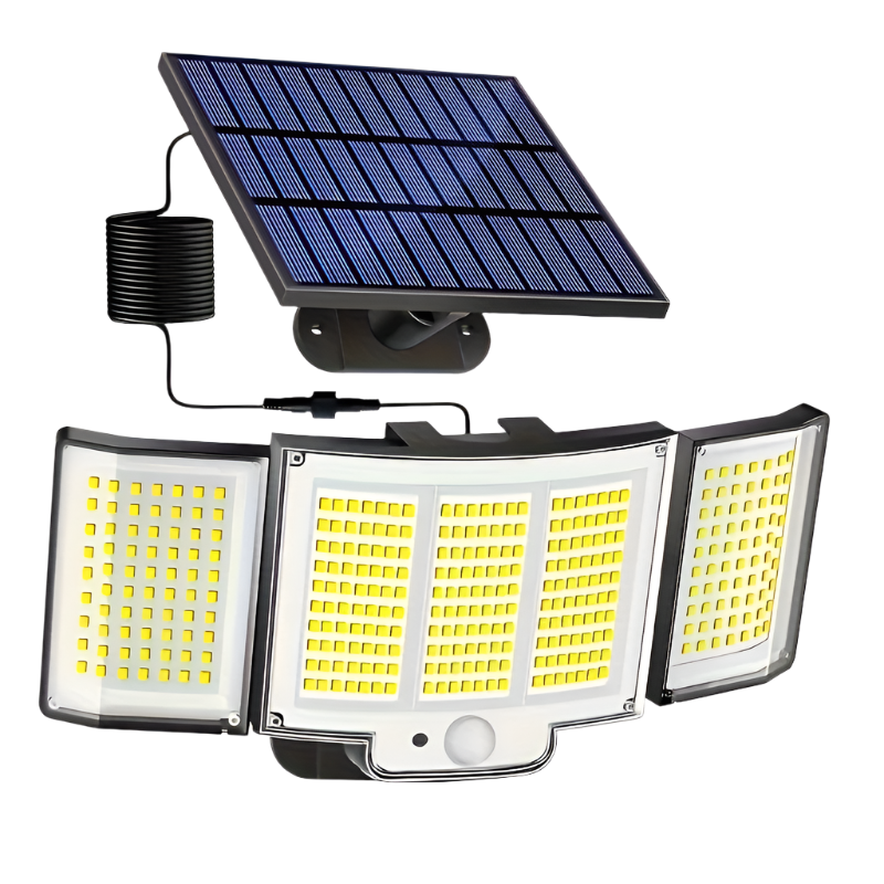 Lampă Solară cu Senzor de Mișcare LED 348 – Luminozitate Ridicată, Multi-unghi Reglabil, Telecomandă, 3 Moduri de Iluminare, Montaj Exterior IP65