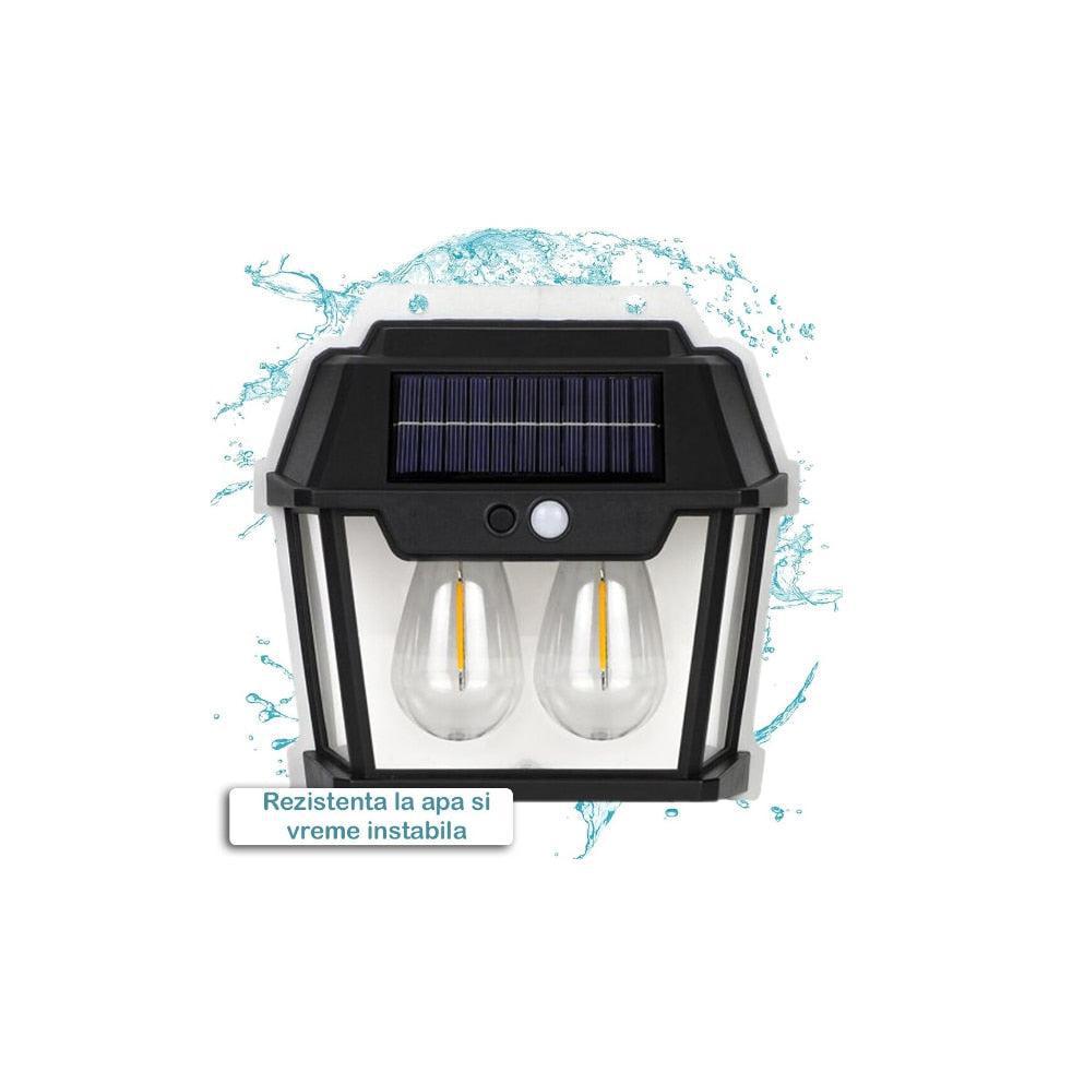 Lampa Solară de Perete cu 2 Becuri LED, Senzor de Mișcare, 600 Lumeni, Rezistentă la Apă,