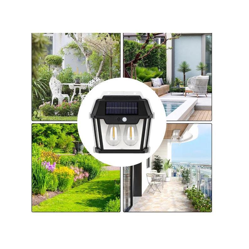 Lampa Solară de Perete cu 2 Becuri LED, Senzor de Mișcare, 600 Lumeni, Rezistentă la Apă,