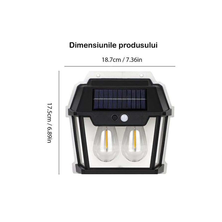 Lampa Solară de Perete cu 2 Becuri LED, Senzor de Mișcare, 600 Lumeni, Rezistentă la Apă,