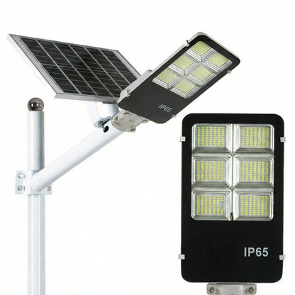 Lampă Stradală Solară Jortan „Toothbrush” 400W, 2000LM, 396 LED 5730, Telecomandă + Fotocelulă, IP66 (Gri)