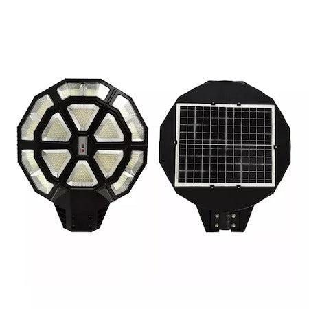 Lampa Stradala cu Incarcare Solara , Putere mare 1000W, 894 LED, Senzor de Lumina si Senzor de Miscare, Telecomanda, Brat de Sustinere din Otel 50 cm Lungime Inclus