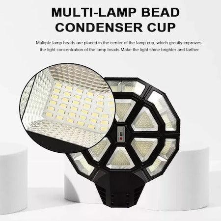 Lampa Stradala cu Incarcare Solara , Putere mare 1000W, 894 LED, Senzor de Lumina si Senzor de Miscare, Telecomanda, Brat de Sustinere din Otel 50 cm Lungime Inclus