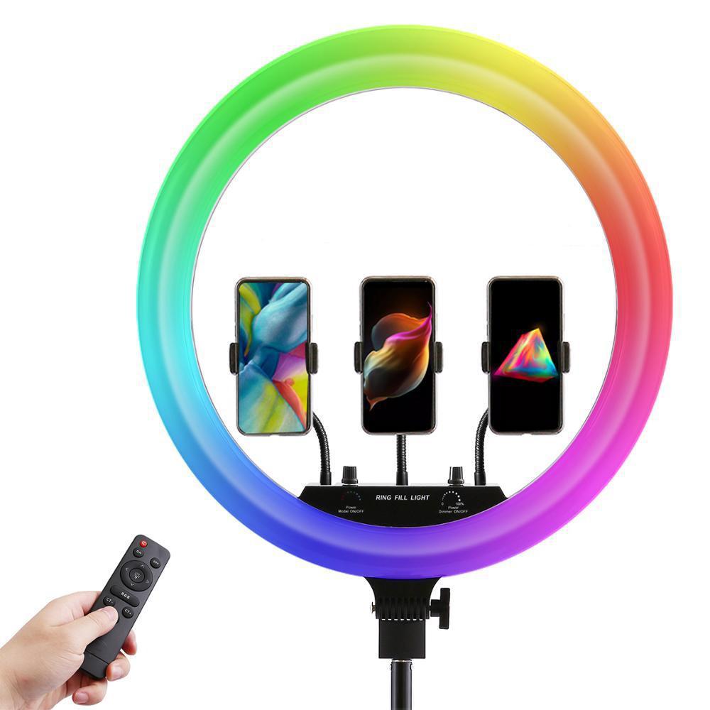 Lampa circulară multicoloră Ring Light RGB, diametru 30/46CM, cu stativ 210CM și 450 LED-uri