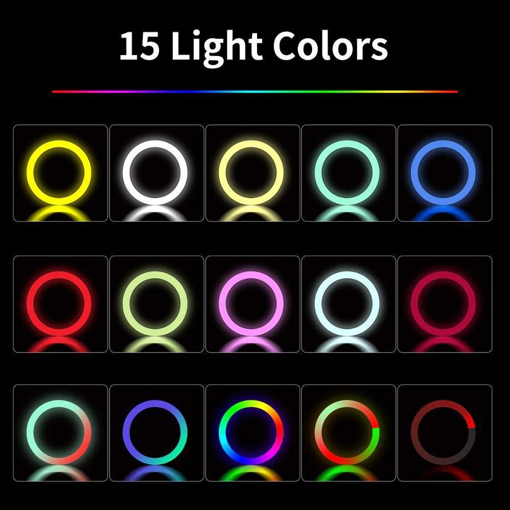 Lampa circulară multicoloră Ring Light RGB, diametru 30/46CM, cu stativ 210CM și 450 LED-uri