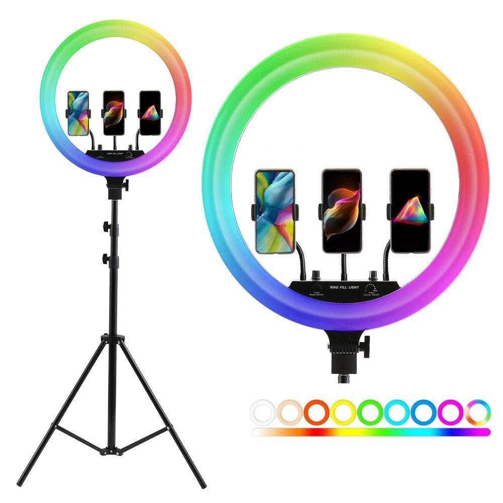 Lampa circulară multicoloră Ring Light RGB, diametru 30/46CM, cu stativ 210CM și 450 LED-uri