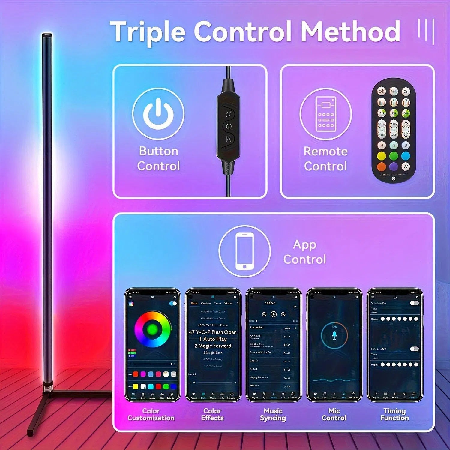 Lampă de Colț cu LED-uri RGB Dreamcolor - Control prin Aplicație și Telecomandă, Sincronizare Muzicală, Ideală pentru Casă, Cameră și Petreceri