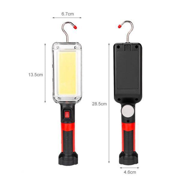 Lampa de Lucru LED pentru Atelier – Alimentare USB, 2 Acumulatori, Magnet și Cârlig de Agățare