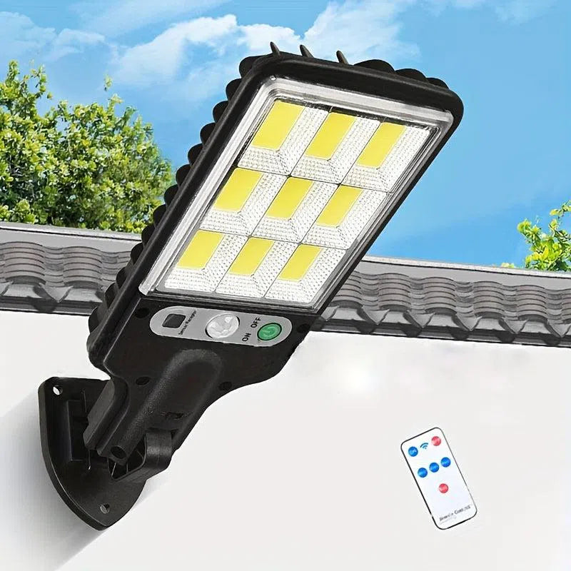 Lampă de perete solară cu senzor de mișcare, 150W, 3 moduri de iluminare pentru exterior