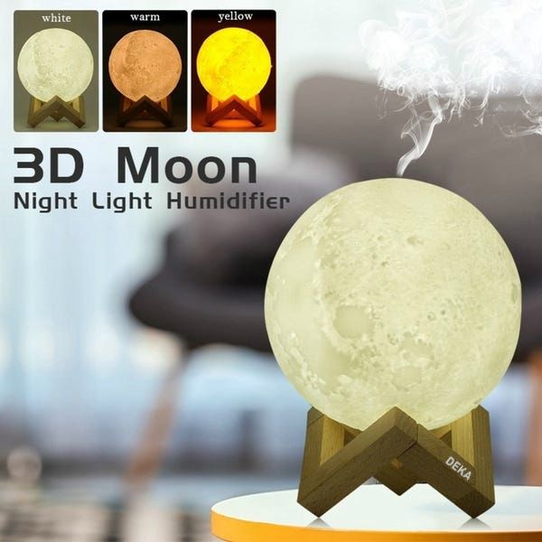 Lampa de veghe cu umidificator Luna DEKA Moon 3D, difuzor aromaterapie, 880 ml