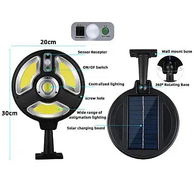 Lampa solară 100W cu senzor de mișcare și de lumină, autonomie 24 ore, 1000 lumeni