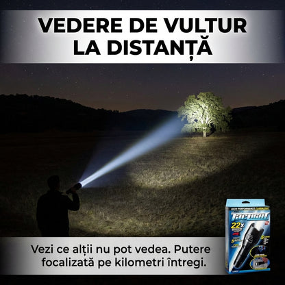 Lanternă Profesională Tactică Tac Light cu LED, Zoom Reglabil, 5 Moduri de Iluminare, Rezistentă la Apă și Șocuri, 5000 LUX