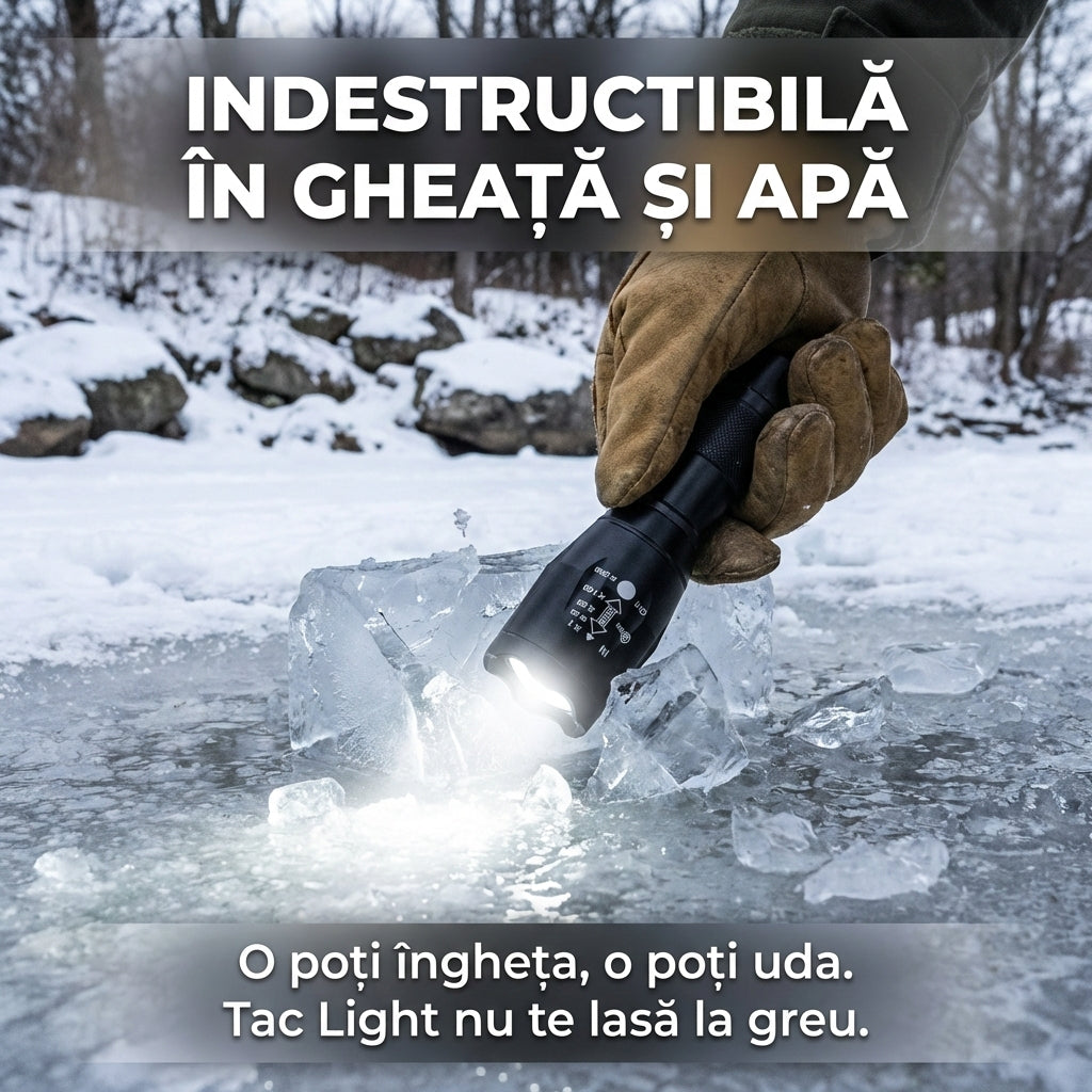 Lanternă Profesională Tactică Tac Light cu LED, Zoom Reglabil, 5 Moduri de Iluminare, Rezistentă la Apă și Șocuri, 5000 LUX