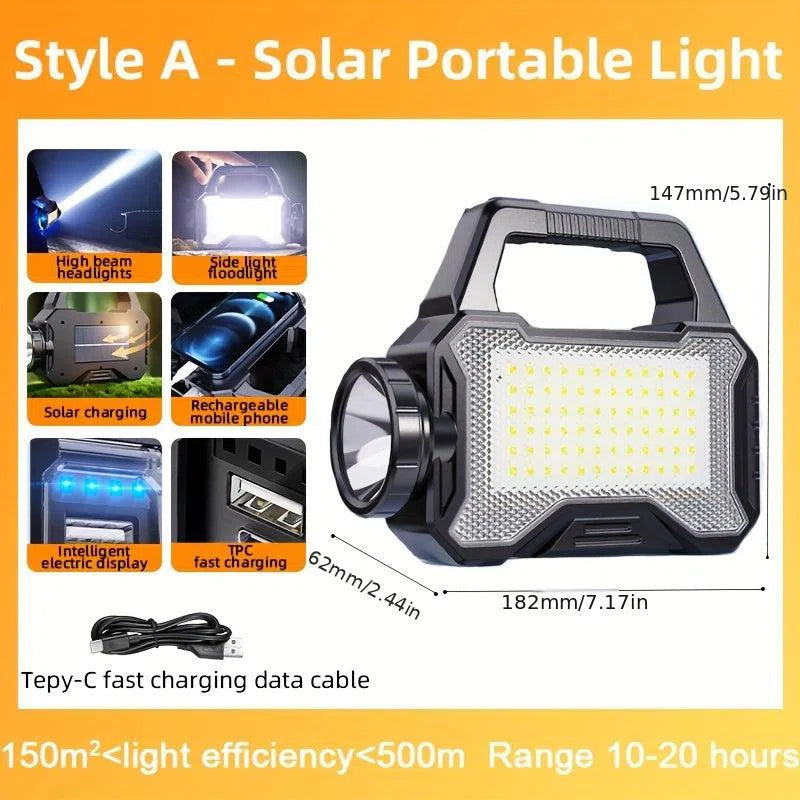 Lanternă Solară Reîncărcabilă cu Încărcare USB - LED/COB Portabilă pentru Camping și Activități Outdoor