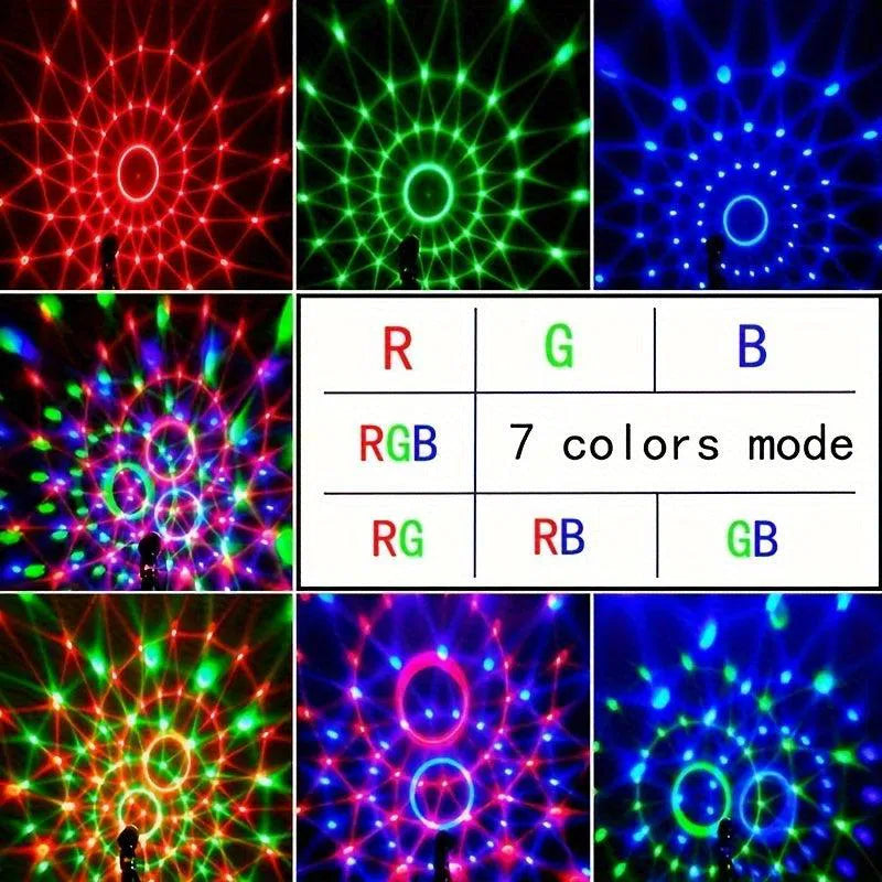 Lumină Disco cu Bile RGB Activate de Sunet - 7 Moduri, Control de la Distanță, Perfecte pentru Petreceri și Decor