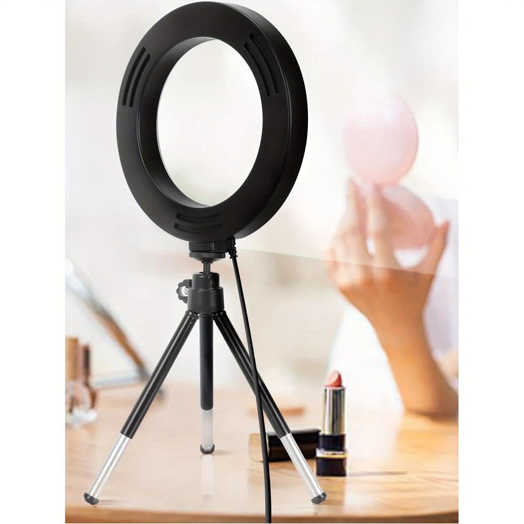 Lumină Ring Light Rotativă 360° – Ideală pentru Transmisii Live, Machiaj și Lampa de Masă, Alimentată prin USB cu Trepied Extensibil