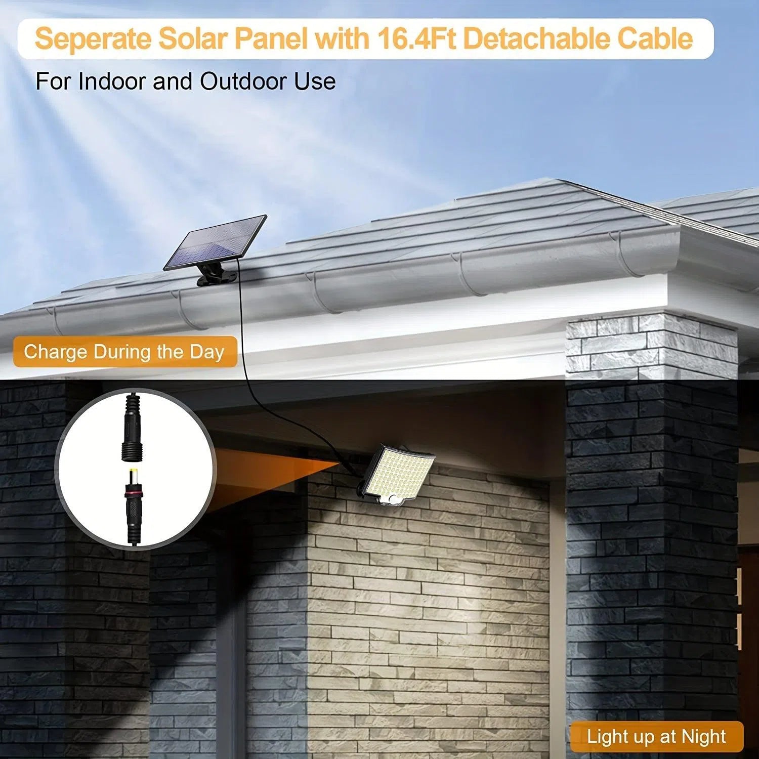 Lumină Solară Exterioară cu 106 LED-uri și Senzor de Mișcare - Unghi de 120°, Cablu de 5m