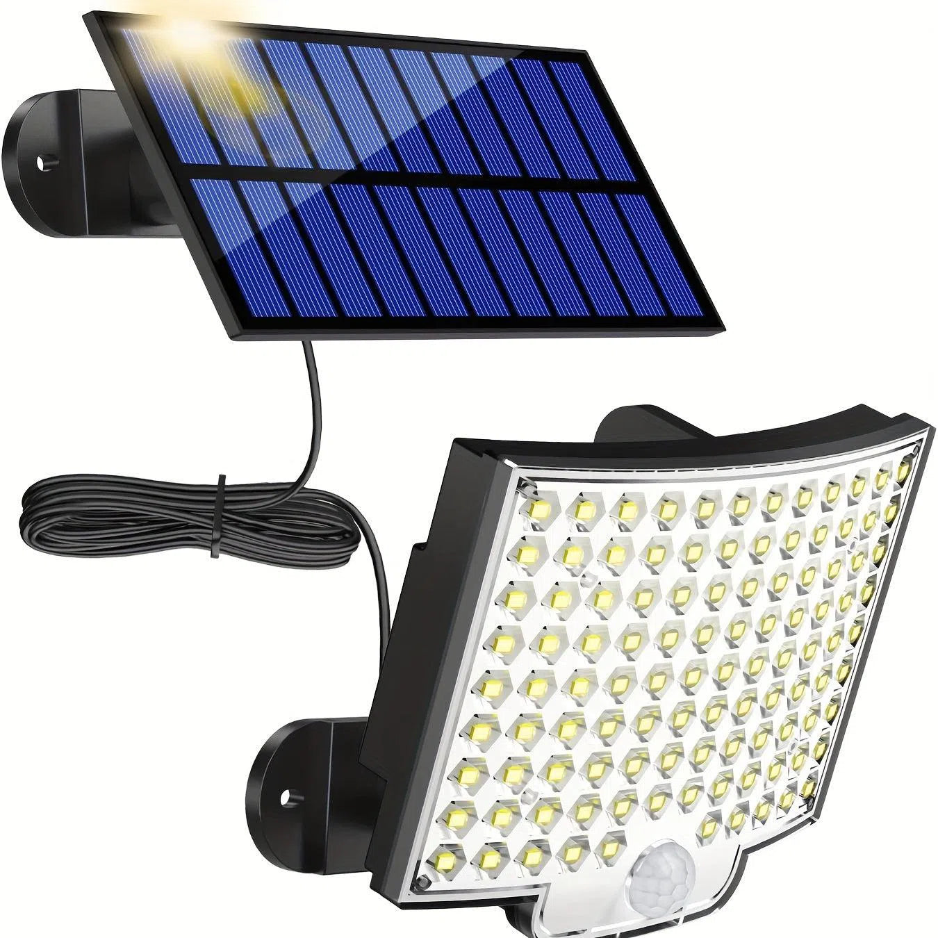 Lumină Solară Exterioară cu 106 LED-uri și Senzor de Mișcare - Unghi de 120°, Cablu de 5m