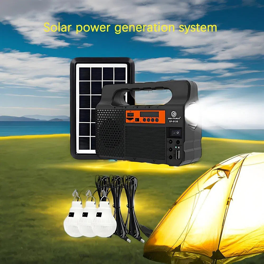 Lumină Solară cu Panou LED - Sistem Portabil de Generare Energie pentru Camping, Urgențe, Vânătoare și Pescuit