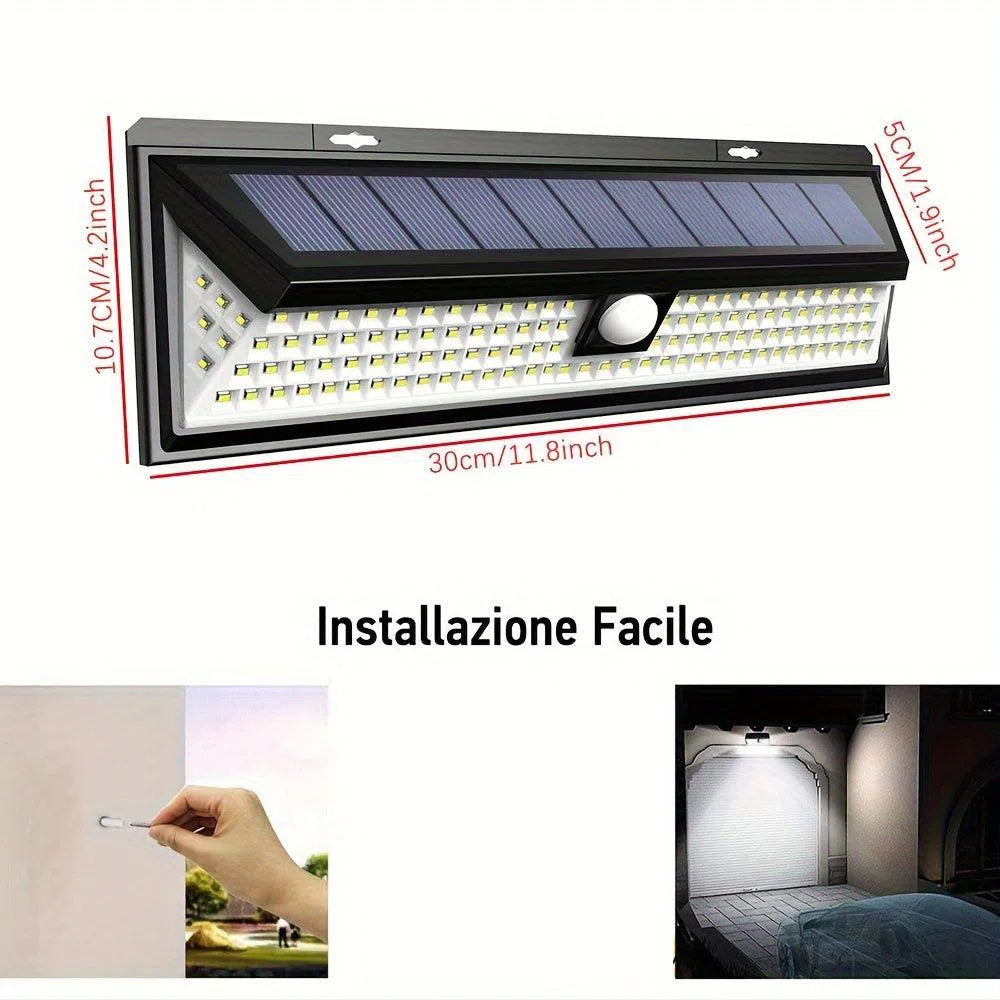 Lumină Solară de Perete 118 LED cu Senzor de Mișcare - Durabilă, Ideală pentru Terasă, Gard, Curte și Garaj