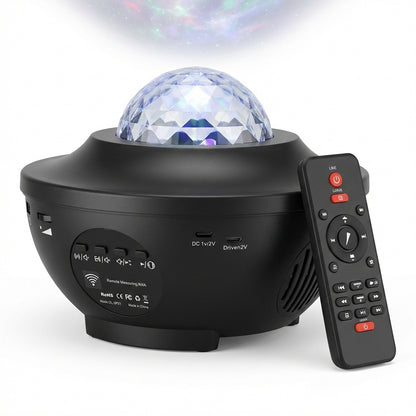 Lumină de Noapte și Proiector Stele LED, Boxă Bluetooth 5.0 Integrată, Telecomandă, 10 Moduri de Proiecție 360°, Timer, Negru