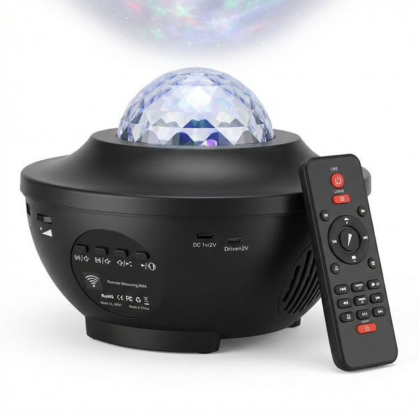 Lumină de Noapte și Proiector Stele LED, Boxă Bluetooth 5.0 Integrată, Telecomandă, 10 Moduri de Proiecție 360°, Timer, Negru