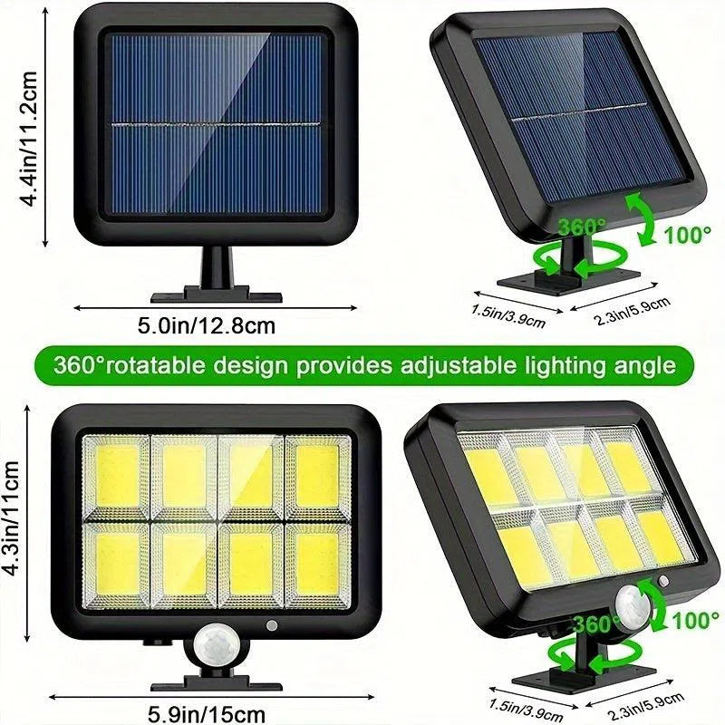 Lumină de Perete cu LED Solar, 160COB - Senzor de Mișcare, 3 Moduri de Iluminare, Multi-Culoare