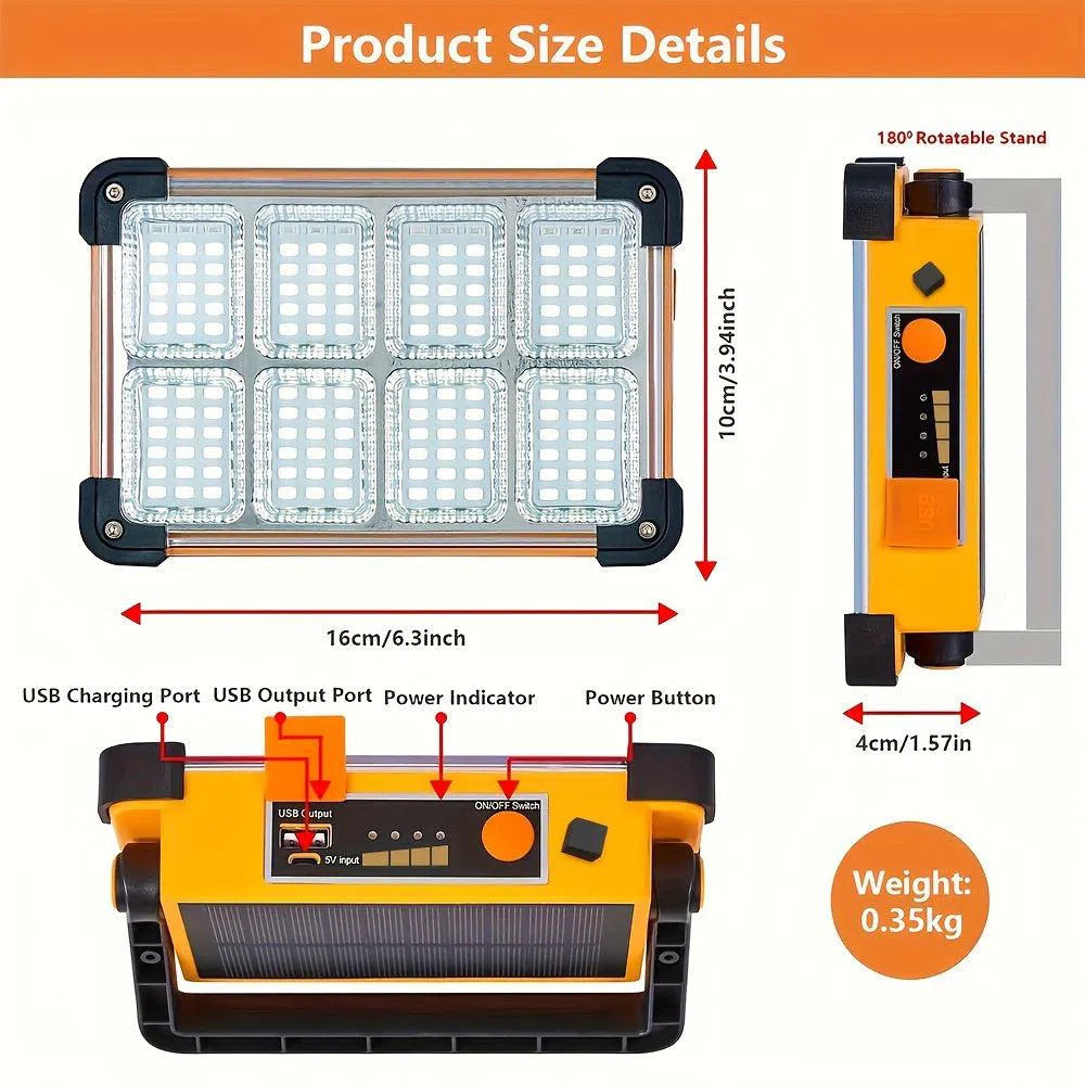 Lumină solară portabilă LED reîncărcabilă, fără fir, puternică - ideală pentru urgențe și camping în aer liber