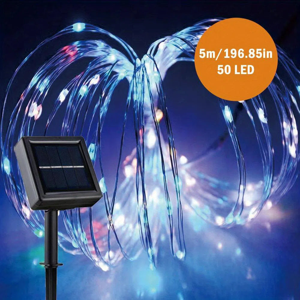 Lumini solare de poveste pentru exterior, 10 metri, 100 LED-uri, 8 moduri de iluminare